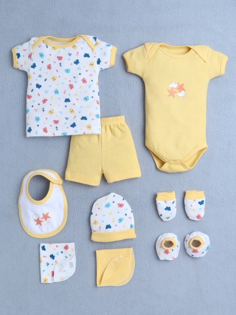 BUMZEE Yellow & White Baby Girls Baby Gift Set Pack Of 9