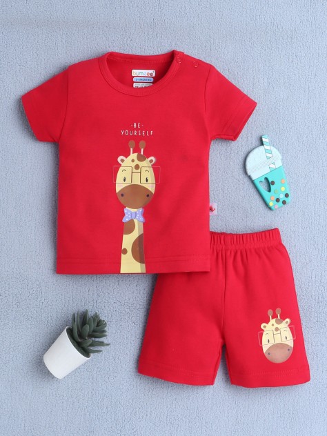BUMZEE Red Baby Boys Half Sleeves T-Shirt & Short Set