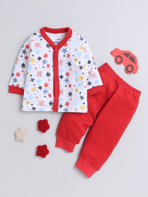 BUMZEE Red & White Baby Boys Full Sleeves Jabla & Pyjama Set