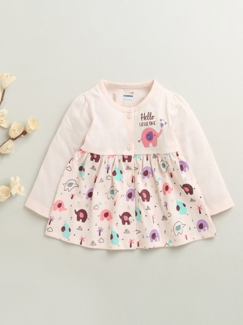 BUMZEE Peach Girls Full Sleeves Cotton Knee Length Frock