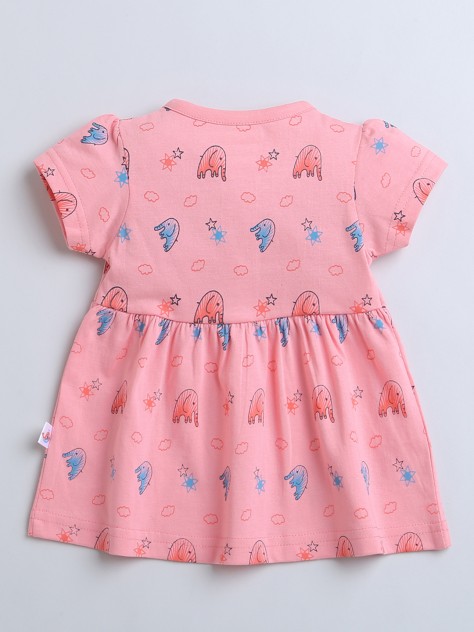 BUMZEE Pink Girls Half Sleeves Cotton Frock
