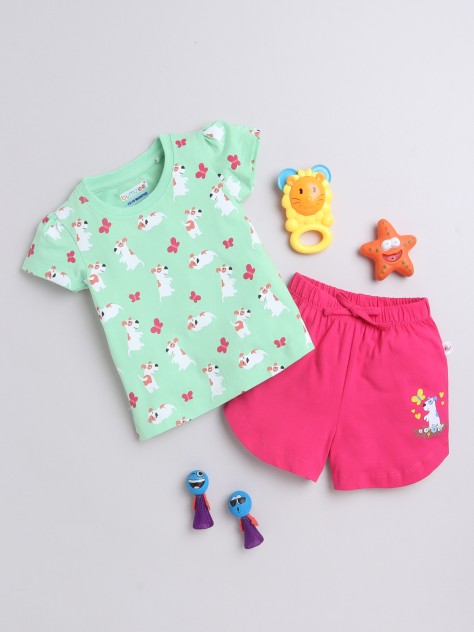 BUMZEE Mint Green & Pink Girls Cap Sleeves T-Shirt & Short Set