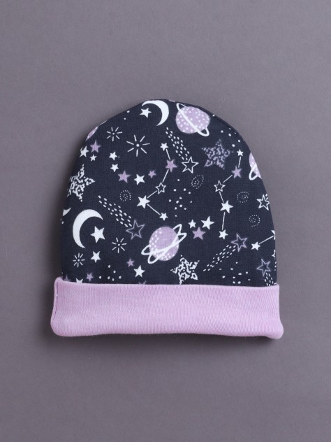 BUMZEE Navy & Lilac Girls Cotton Cap Mitten Bootie Set