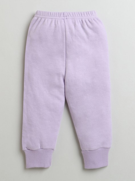 BUMZEE Lavender Girls Full Sleeves Cotton Sweatshirt & Jogger Set