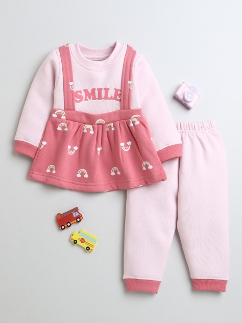 BUMZEE Pink Girls Full Sleeves Fleece Winter Wear Set