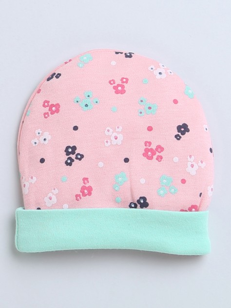 BUMZEE Mint Green & Peach Baby Girls Round Cap Pack Of 2