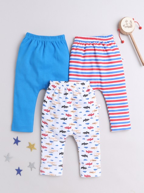 BUMZEE Royal Blue & White Baby Boys Diaper Pants - Leggings - Pyjamas Pack Of 3