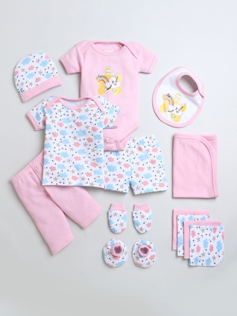 BUMZEE Baby Pink & White Baby Girls Baby Gift Set Pack Of 13