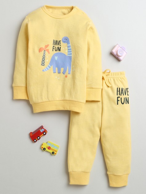 BUMZEE Yellow Boys Full Sleeves Cotton Sweatshirt & Jogger Set