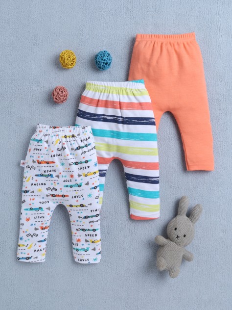 BUMZEE Orange & Multi Baby Boys Diaper Pants / Leggings / Pyjamas Pack Of 3