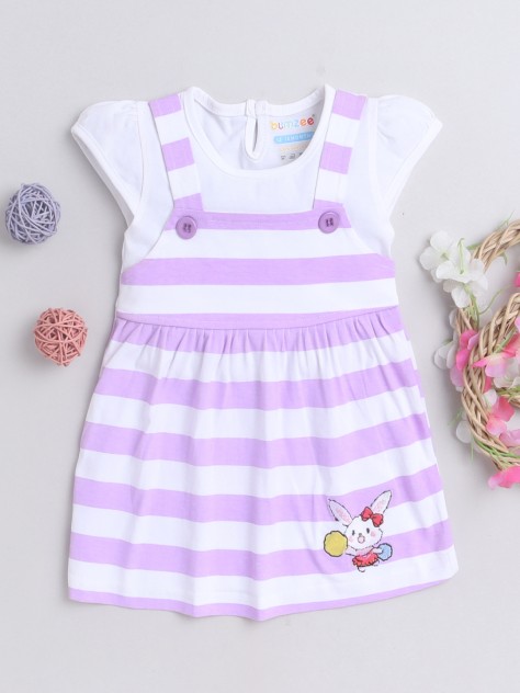 BUMZEE Lavender & White Girls Cap Sleeves Cotton Frock