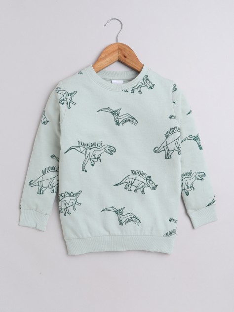 BUMZEE Light Green Boys Full Sleeves Cotton Sweatshirt