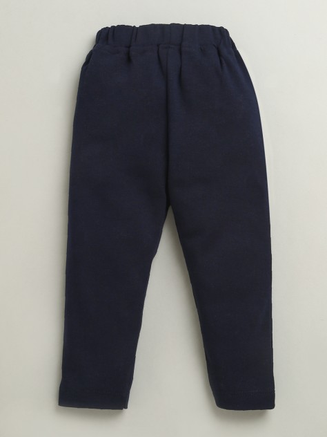 BUMZEE Navy & White Boys Full Sleeves Cotton Formal Set With Attached Waistcoat