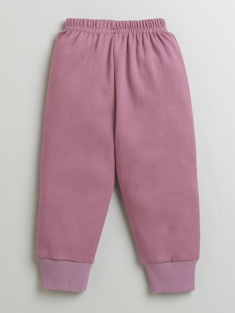 BUMZEE Mauve Girls Full Sleeves Cotton Sweatshirt & Jogger Set