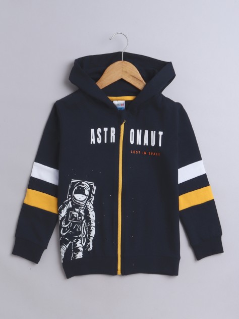 BUMZEE Navy Boys Full Sleeves Cotton Hooded Zipper Sweatshirt