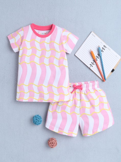 BUMZEE Pink Girls Half Sleeves T-Shirt & Short Set