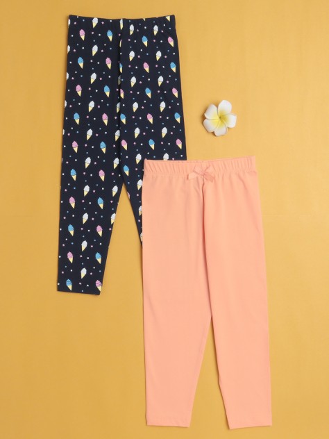 BUMZEE Girls Leggings Peach & Navy Pack of 2