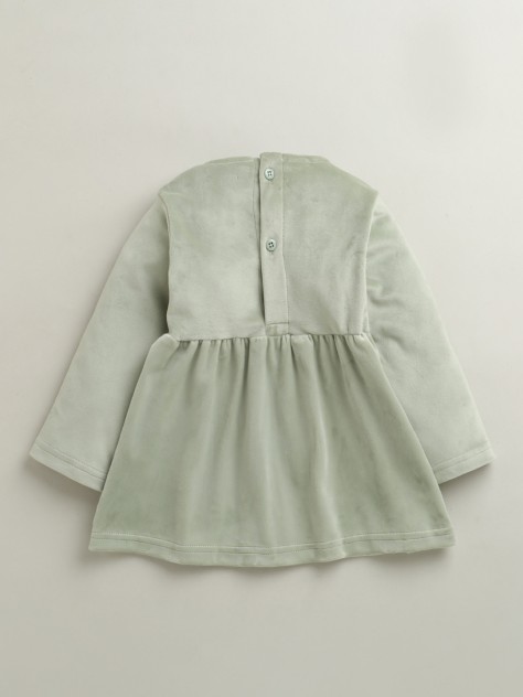 BUMZEE Green Girls Full Sleeves Poly Blend Frock Dress