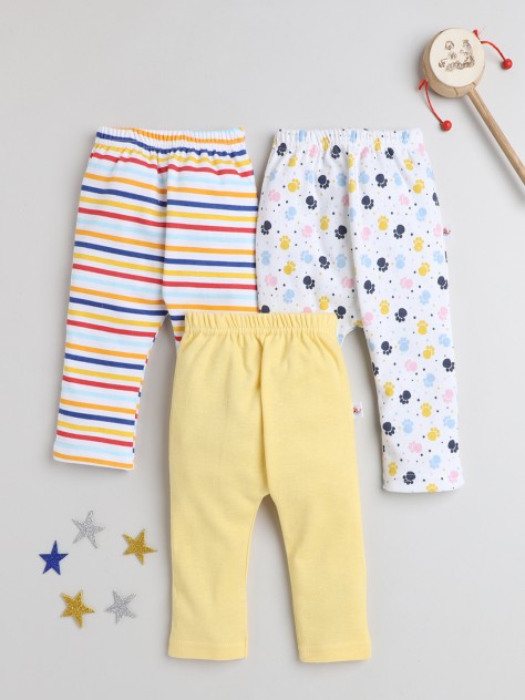 BUMZEE Yellow & Multi Baby Boys Diaper Pants - Leggings - Pyjamas Pack Of 3