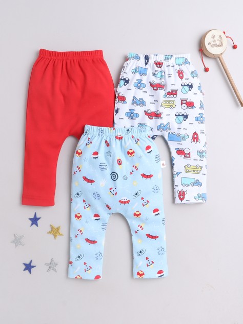 BUMZEE Red & White Baby Boys Diaper Pants - Leggings - Pyjamas Pack Of 3