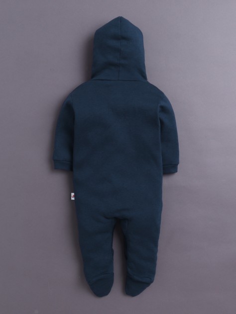 BUMZEE Navy & White Baby Boys Full Sleeves Hooded Sleepsuit Pack Of 2