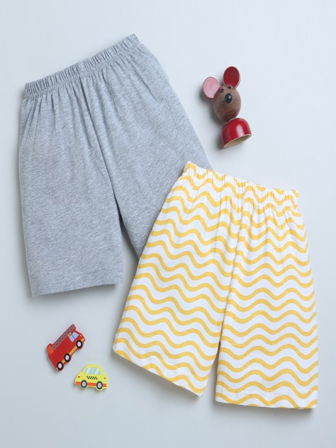 BUMZEE Grey & Yellow Boys Shorts Pack Of 2