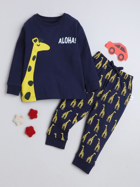 BUMZEE Navy Boys Full Sleeves T-Shirt & Pyjama Set