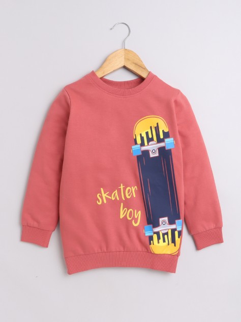 BUMZEE Brick Red Boys Full Sleeves Cotton Sweatshirt