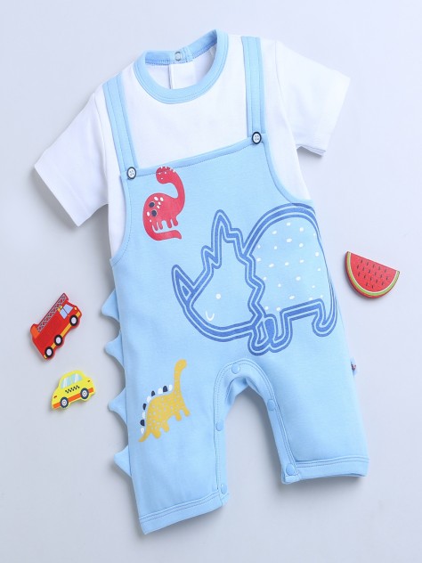 BUMZEE Sky Blue Boys Half Sleeves Thigh Length Romper