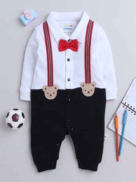 BUMZEE Black & White Boys Full Sleeves Formal Trendy Sleepsuit