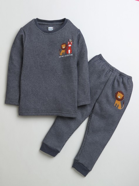 BUMZEE Charcoal Grey Boys Full Sleeves Cotton Thermal T-Shirt & Jogger Set