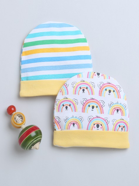 BUMZEE Yellow & Multi Baby Girls Round Cap Pack Of 2