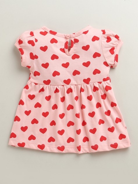 BUMZEE Peach Girls Half Sleeves Cotton Knee Length Frock