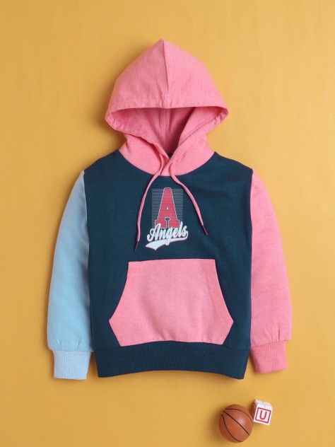BUMZEE Navy & Pink Girls Full Sleeves Cotton Hooded Sweatshirt