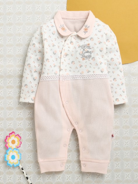 BUMZEE Peach Girls Full Sleeves Cotton Trendy Sleepsuit Romper