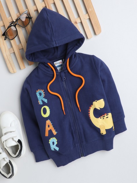 BUMZEE Navy Boys Full Sleeves Hooded Sweatshirt