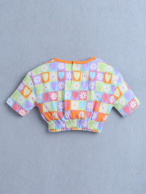 BUMZEE Multi & Orange Girls Half Sleeves T-Shirt & Culotte Set