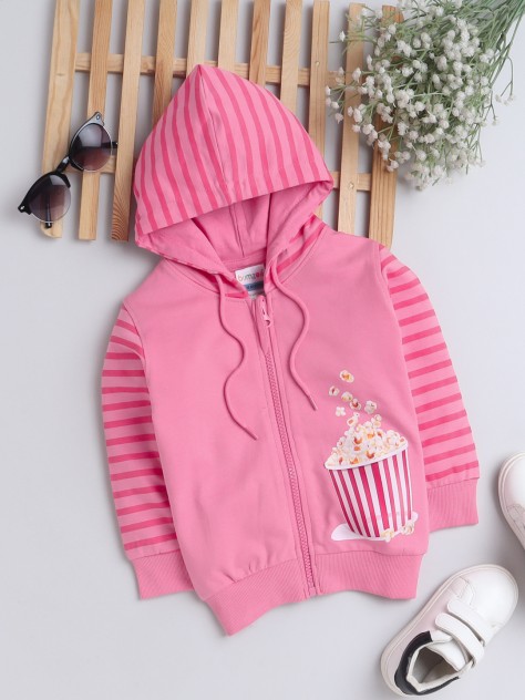 BUMZEE Pink Girls Full Sleeves Hooded Sweatshirt