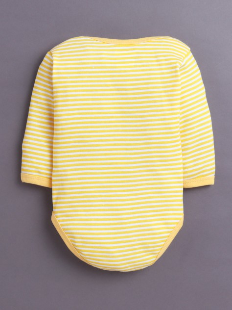 BUMZEE Yellow & White Baby Girls Full Sleeves Cotton Bodysuit Onesies Pack Of 3