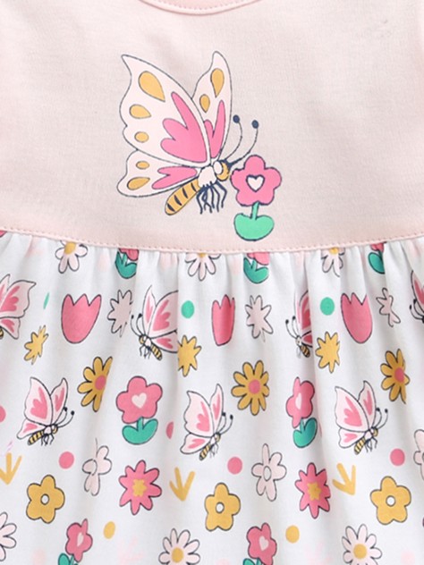 BUMZEE Pink & White Girls Full Sleeves Cotton Knee Length Frock