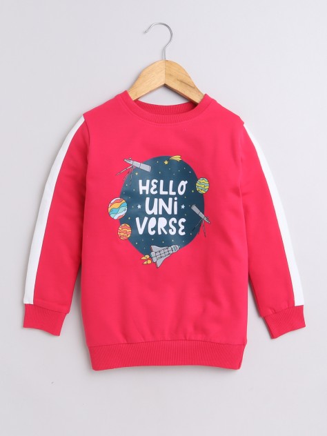 BUMZEE Bright Pink Girls Full Sleeves Cotton Sweatshirt