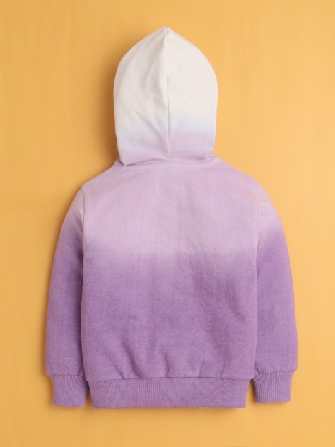 BUMZEE Lavender Girls Full Sleeves Cotton Hooded Zipper Sweatshirt