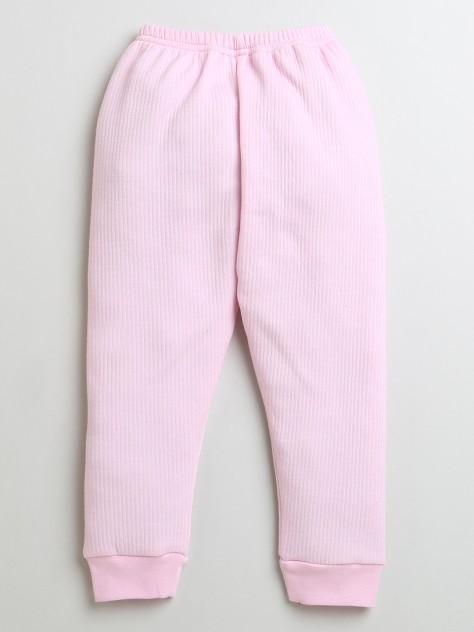 BUMZEE Pink Girls Full Sleeves Cotton Thermal T-Shirt & Jogger Set