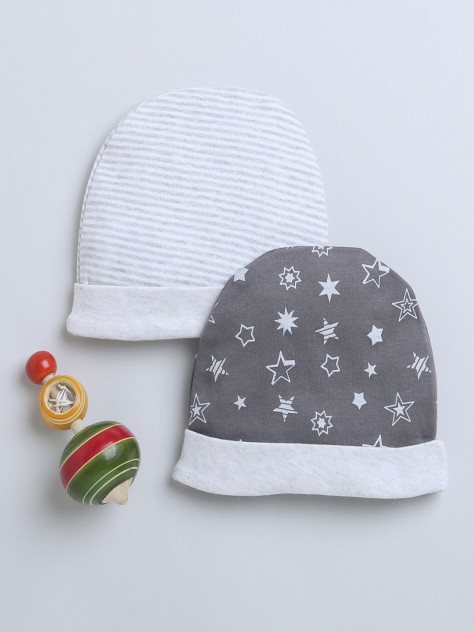 BUMZEE Grey Baby Boys Round Cap Pack Of 2