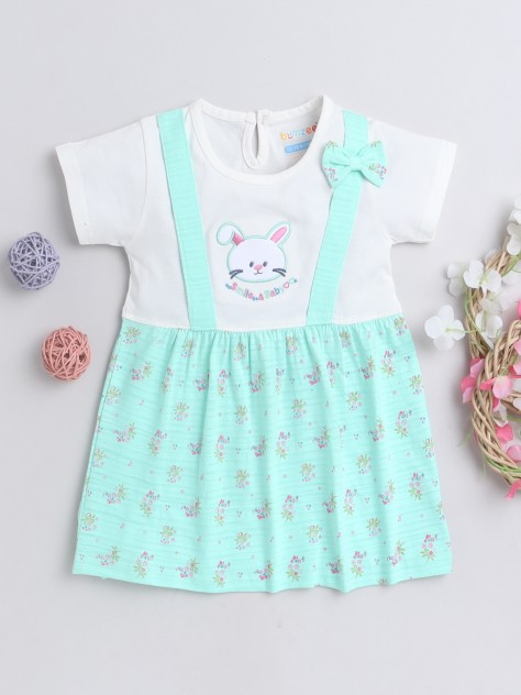 BUMZEE Mint Green  Girls Cap Sleeves Cotton Frock