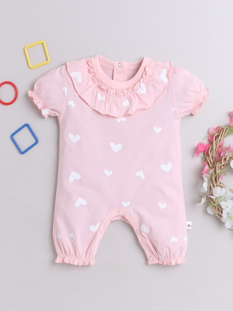 BUMZEE Pink Girls Half Sleeves Thigh Length Romper