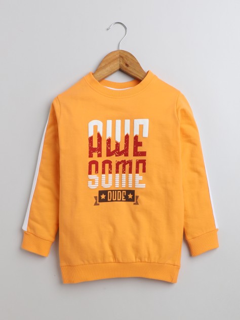 BUMZEE Orange Boys Full Sleeves Cotton Sweatshirt