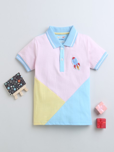 BUMZEE Pink Boys Half Sleeves Polo Collar T-Shirt