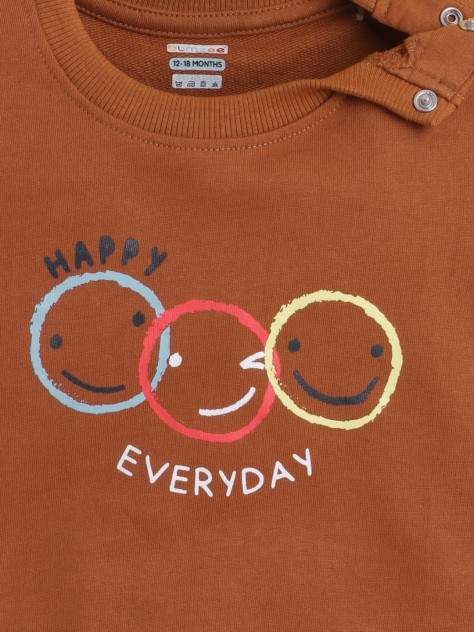 BUMZEE Brown Boys Full Sleeves Cotton Sweatshirt