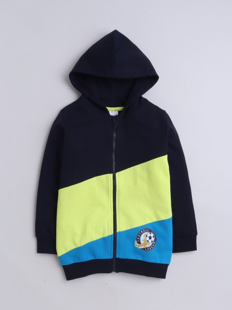 BUMZEE Navy Boys Full Sleeves Cotton Hooded Zipper Sweatshirt